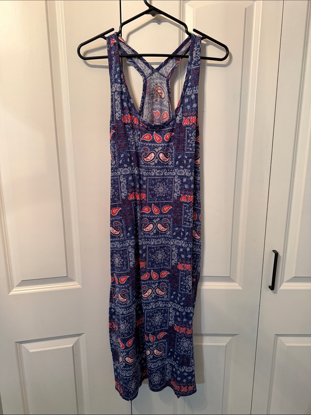 Women’s Plus Paisley Racerback Midi Pajama Dress in Blue with Red Accents